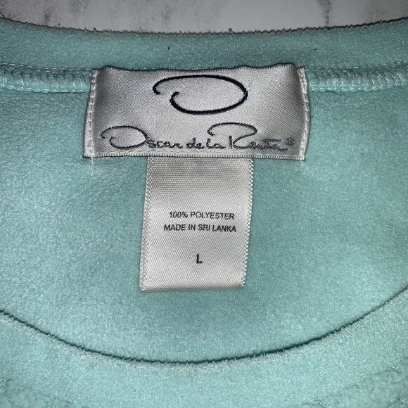 Oscar De La Renta Women’s Green Embossed Floral Scoop Long Sleeve Sweater Size L - Picture 7 of 10